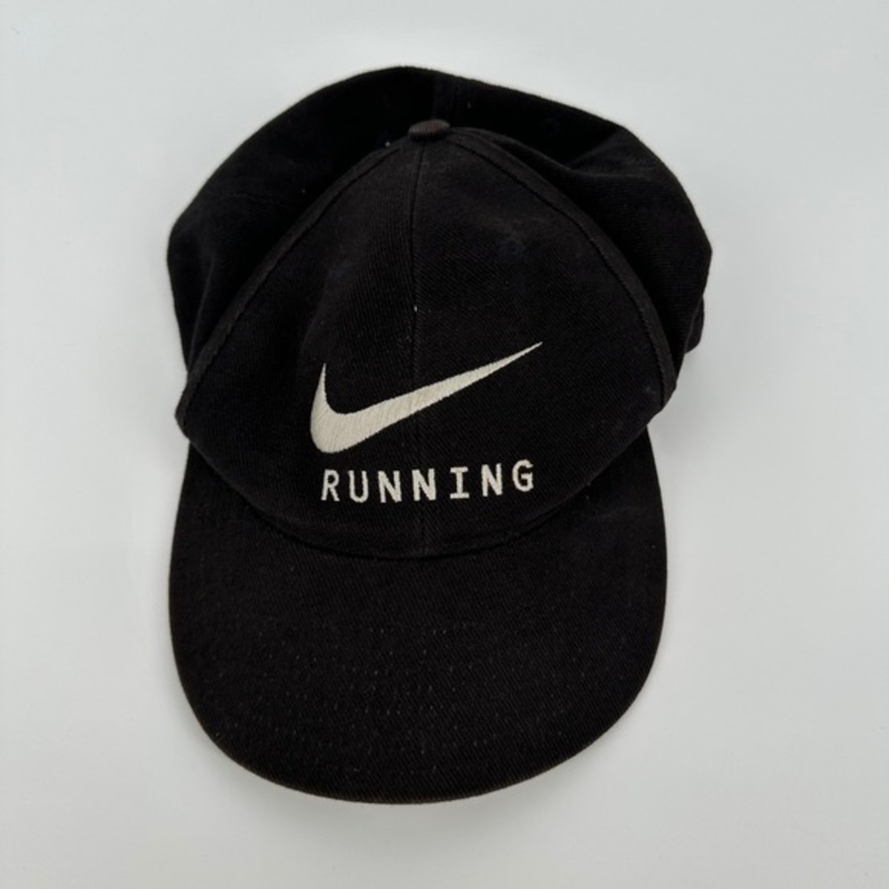 Vintage‎ 90s Nike Running Corduroy Snapback Hat Black Embroidered Cap OSFA